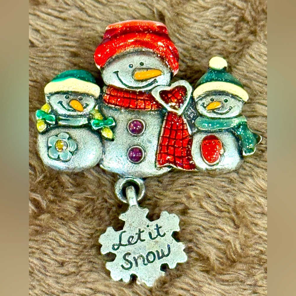 AJMC Vintage Snowman Brooch with Let It Snow Charm